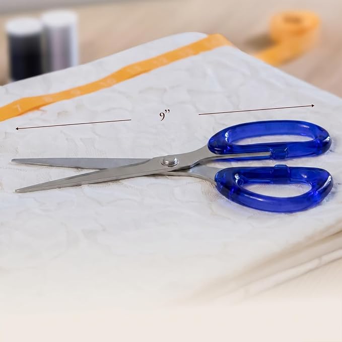 9” Stainless Steel Acrylic Scissors, Blue with Silver Metal | Aesthetic and sharp all purpose scissors, Perfect for sewing, arts, and crafts, Stationery tools for office, and school