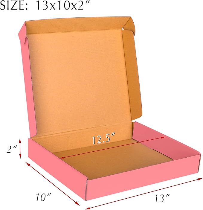 Pink Cardboard Corrugated Boxes - 13x10x2, 30 Pack - Shipping & Mailing Boxes