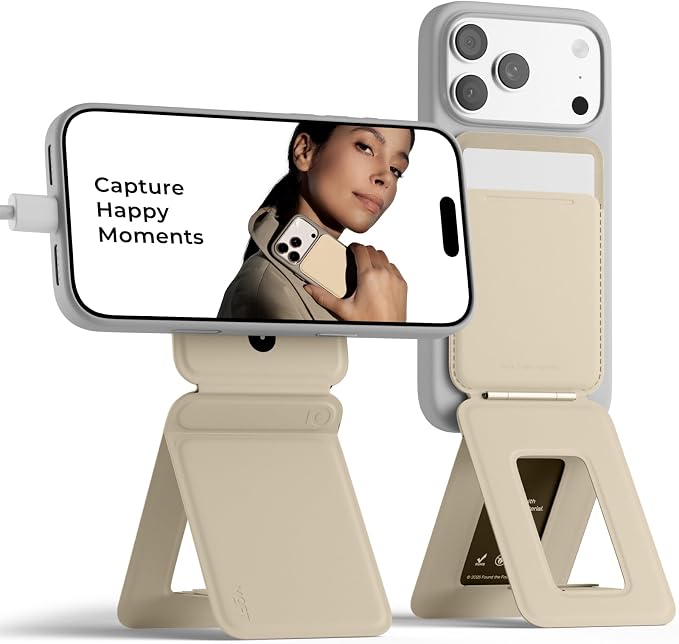 MOFT Phone Tripod Stand & Wallet, NFC Card Holder, Hold 1-2 Cards | Mulit-Angles | Portable l MOVAS Leather | Magsafe Compatible | Easy to Charge | Travel Essential |For Content Creators