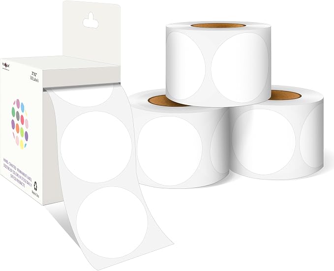 PARLAIM 2 Inch Round Adhesive Color-Code Dot Stickers,4Rolls/2000 per Rolls dots Label Dispenser Box, Circle Stickers Label Inch Coding Labels (White)