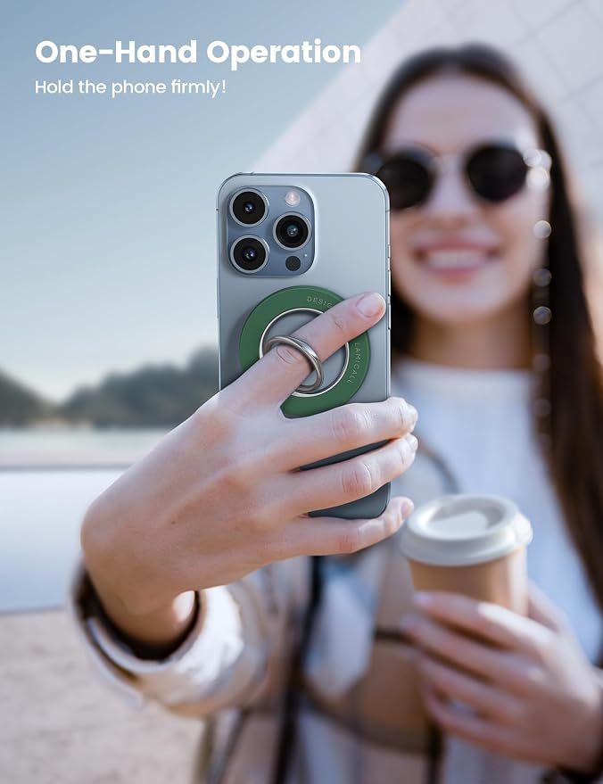 Lamicall Magnetic Phone Grip for MagSafe Accessories, Strong Magnet Ring | 360° Rotation, 1s Snap Finger Hand Holder, Stand Kickstand for iPhone 17 16 15 14 13 12 Pro Max Air, Green Mag Safe Decor