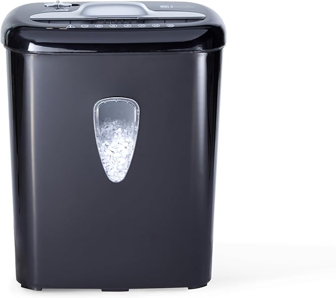 Amazon Basics 6 Sheet High Security Micro-Cut Paper and Credit Card Shredder, P-4 Security Level, Easy to Empty, Black