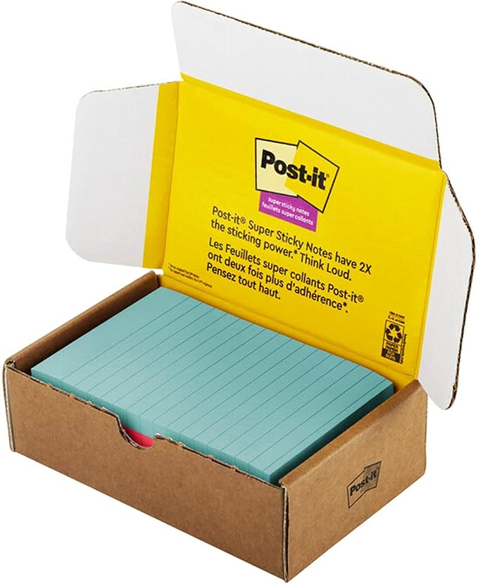 Post-it Super Sticky Lined Notes 4x6 | Bright Colors | Double Sticking Power | 90 Sheets per Pad | 5 Pads, Pack of 8