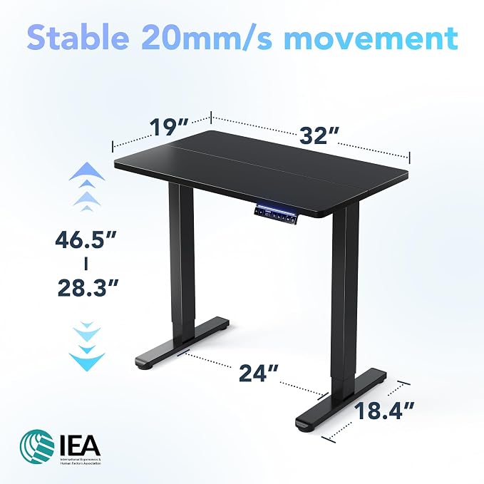 HUANUO AI-Powered Smart Electric Standing Desk, 32 Inch, Black | AI App & Voice Control via Alexa, Google Assistant & Siri Shortcuts, 28.3–46.5-Inch Height, Compact 32-Inch Desk, 3 Settings