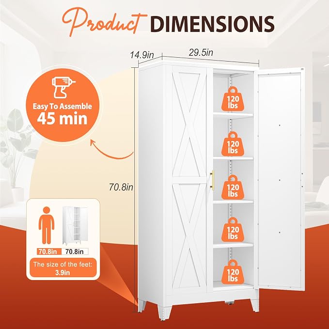 PAOFIN 71" H Kitchen Storage Cabinet with Doors | Freestanding Pantry Cabinet,Farmhouse Food Storage Cabinets,Tall Cabinets for Kitchen, Dining Room, Living Room(White)