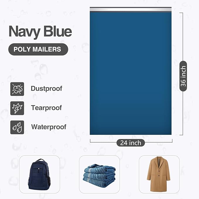 UCGOU 24x36 Navy Blue Large Poly Mailers Shipping Bags 50 Pcs Waterproof Tearproof Bulk Poly Bags for Shipping Poly Mailers for Clothes Mailing Bags for Small Business