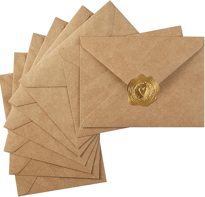 50 Pack A7 Colorful 5x7 Envelopes V Flap Invitation Envelopes for 5x7 Cards, Birthday, Weddings, Graduations, Greeting Cards, Baby Shower 5.24 x 7.24 Inches (Brown)