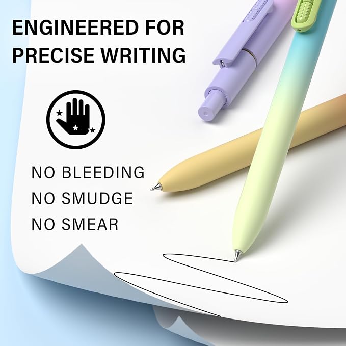 0.7mm Gel Pens Black Ink, 8 Pack Retractable Pens with Fidget Clip | Medium Point Smooth Writing, Quick-Drying, No Smudges, Stress Relief, Journaling, Note Taking, School, Office, Student/Adults