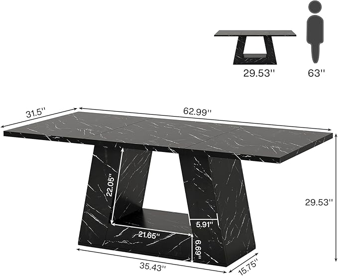 Tribesigns Modern Executive Desk, 63-Inch Large Office Desk Workstation, Simple Style Computer Desk Study Table with Sturdy Base, Wooden Faux Marble Writing Desk for Home Office, Black