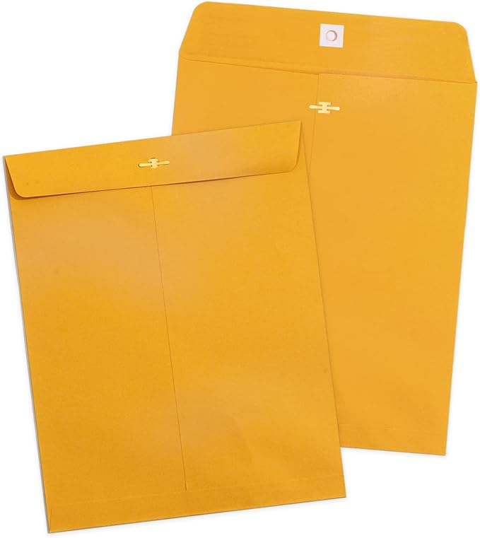 Goefun 11.5 x 14.5 inch Clasp Envelopes, Manila, 100 Pack | Clasp and Gummed Closures, Large Size for Storing or Mailing, 100 GSM Kraft Paper