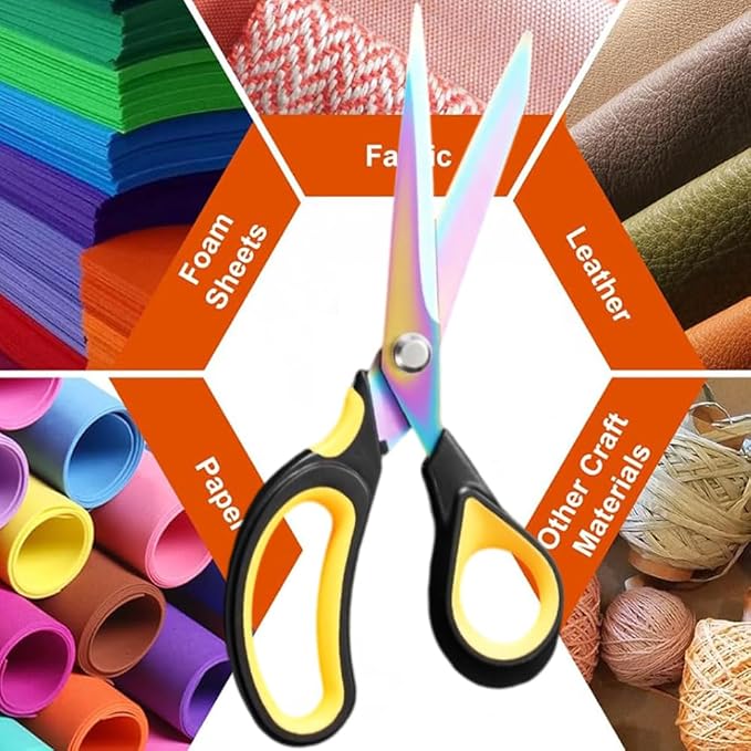 Multi-Purpose Scissors, 9.5" Sharp Sewing Scissors, Professional Heavy Duty Titanium Coating Forged Stainless Steel Shears for Fabric Leather, Dressmaking, Tailoring, Home, Office & School