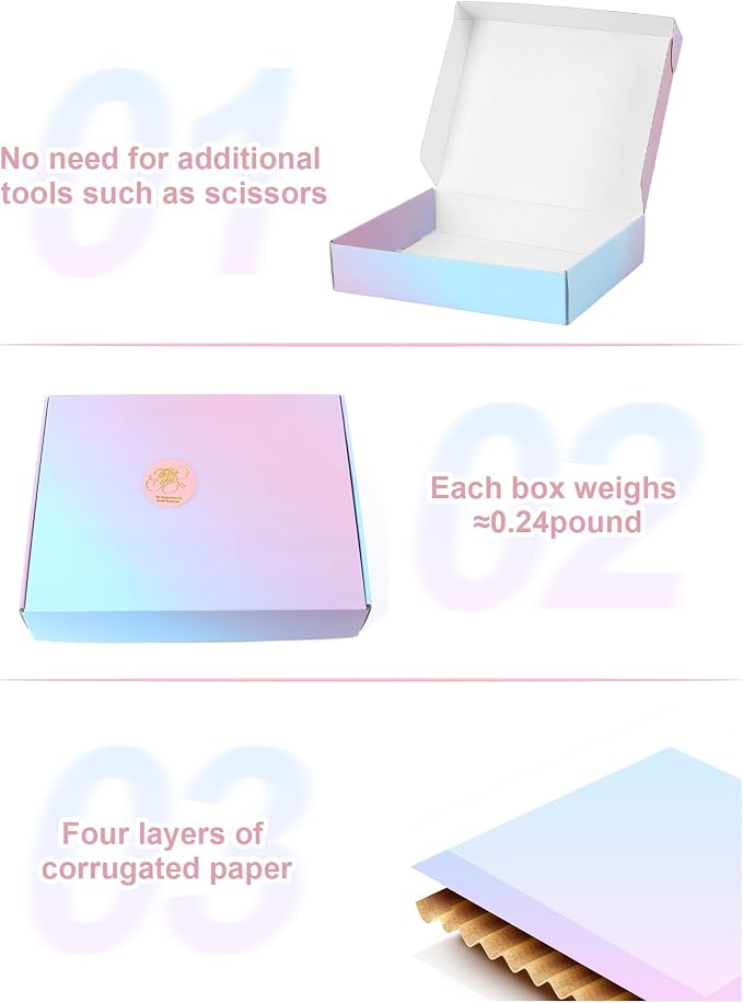 10x8x2 Shipping Boxes 40 Pack, Purple Gradient Mailer Packaging Box, Corrugated Cardboard Boxes for Gift Small Business Literature