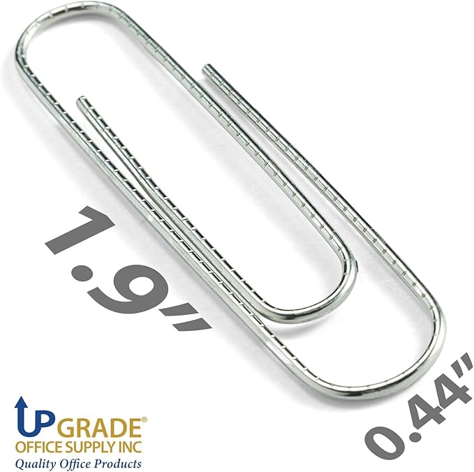 Upgrade Office Supply Jumbo Paper Clips, Non Skid, 1.9 Inch, 300 Count (3 Boxes of 100), Silver, Made in USA