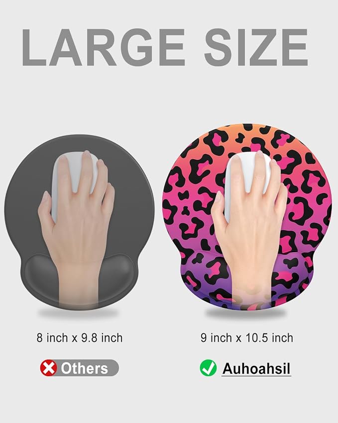 Auhoahsil Ergonomic Mouse Pad with Wrist Rest, Comfortable Silicone Non-slip Computer Pain Relief Gel Mouse Mat with Wrist Support for Gaming, Work, Office, Women & Men, Cute Pattern, Colorful Leopard