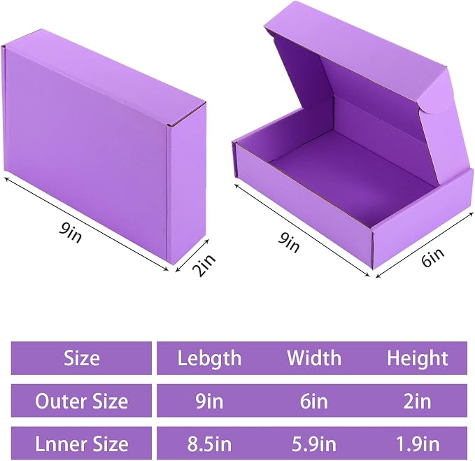 25 Pack Small Shipping Boxes Purple Corrugated Cardboard Box 9x6x2 inches，Corrugated Box for Packaging Small Business,Mailing Packing Literature Mailer,Shipping Gift Boxes