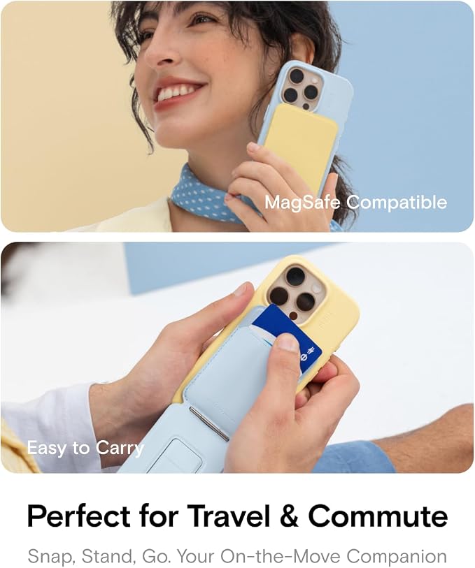 MOFT Phone Tripod Stand & Wallet, NFC Card Holder, Hold 1-2 Cards | Mulit-Angles | Portable l MOVAS Leather | Magsafe Compatible | Easy to Charge | Travel Essential |For Content Creators