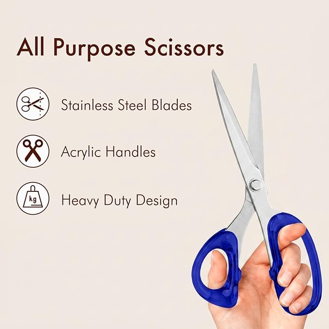 9” Stainless Steel Acrylic Scissors, Blue with Silver Metal | Aesthetic and sharp all purpose scissors, Perfect for sewing, arts, and crafts, Stationery tools for office, and school