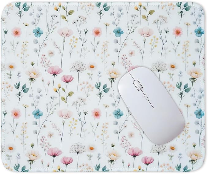 Mouse Pad for Desk with Stitched Edge, Premium Cute Washable Mouse Pads. Computer Mousepad with Non-Slip Rubber Base, Mousepads for Laptop, 9.25x7.75x0.12 inch (Soft Meadow)