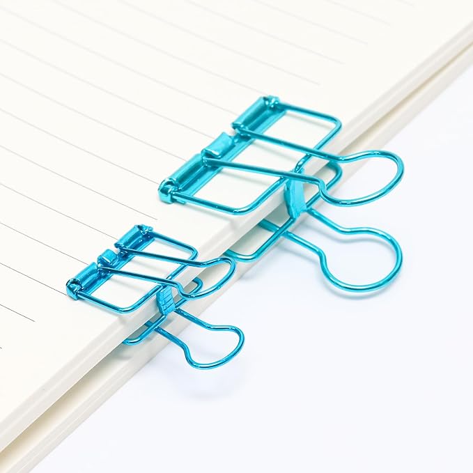 20 Pcs Hollow Out Long Tail Wire Binder Clips, 10 Medium + 10 Small | Blue, Assorted Sizes, Hollow Binder Clamps, Paper Binder Clips for Office School Supplies