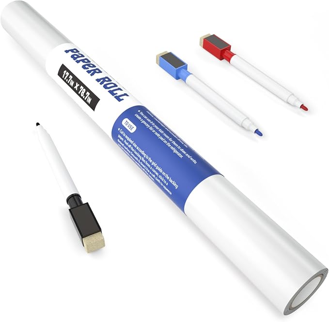 Nicpro Dry Erase Whiteboard Sticker Wall Decor 17.7" X 78.7"(6.5 ft) Paper | Self-Adhesive White Board Peel Stick with 3 Color Pen for School, Classroom, Office, Home, Kids Drawing Must Have Suppliers