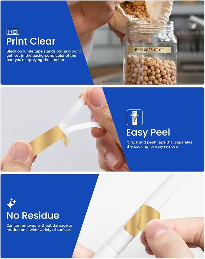 Gold Label Tape Replacement for Brother P-Touch Label Maker Tape TZe-831 | Black on Gold TZ 12mm 0.47" Laminated for Ptouch PT-D210 D220 D200 Refills, 12 mm(1/2 Inch) x 8m(26.2ft), 3 Pack