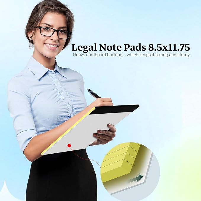 Yellow Legal Pad, 8.5 x 11 College Ruled Notepad, 12 Pack Notepads | 8.5 x 11 Legal Writing Pad, 30 Sheets Per Note Pad, Micro Perforated Yellow Lined Paper for Work Study Daily Note Taking List