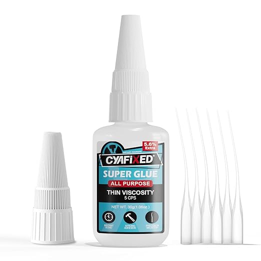Thin Super Glue 30 Gram, All Purpose Clear Liquid CA Glue Repair Wood Ceramic Glass Plastic, Heavy Duty Cyanoacrylate Adhesive for 3D Print PLA Shoe Metal Craft, Strong Bond and Instant Superglue