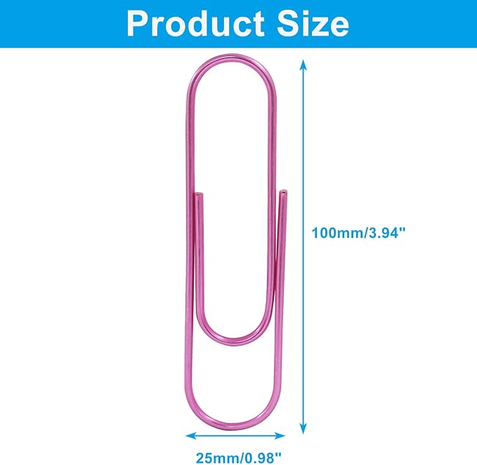 4 Inch Jumbo Paper Clips, Pink, 15Pcs | Coated Large Reusable Big Paperclips for Office, School, Home Document Organizing