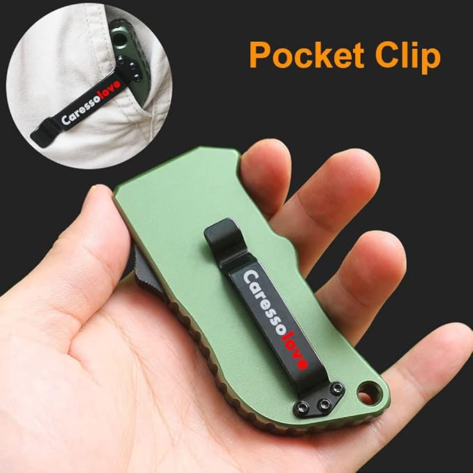 Caresolove Utility Knife Quick Exit Button, EDC Double Action Automatic Knife Push Button, Boxcutter Retractable With Clip, Auto Out The Front Box Cutter With 5PCS Replacement Blades