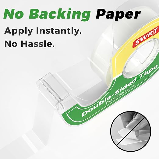 SWRT Double-Sided Tape, 1/2 in x 300 in, 24 Pack with Dispensers | Mess-Free, Invisible Bond, Easy Cutting, Strong Hold for Crafts, Gift Wrapping, Scrapbooks, School & Office Projects