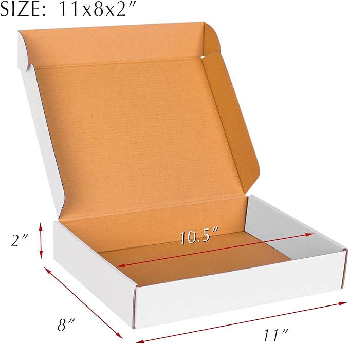 11x8x2 White Cardboard Boxes - 30 Pack Shipping Boxes for Small Business Mailing, Corrugated Packaging