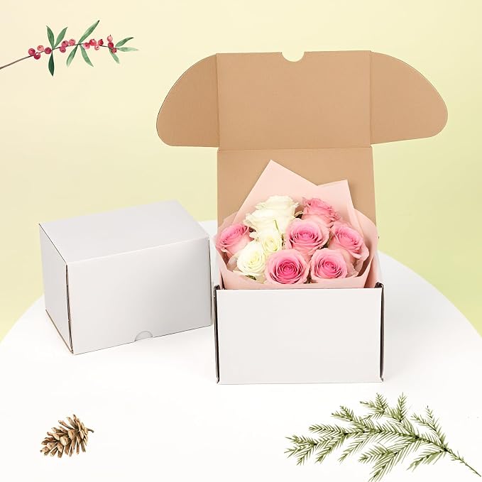 WIFTREY 50 Pack 6x4x4 Small Shipping Boxes, White Corrugated Cardboard Boxes 6 x 4 x 4 for Packaging Small Business, Mailing, Shipping