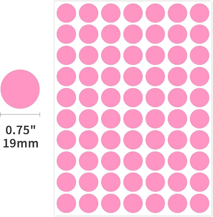 1400 PCS Pink Circle Dot Stickers 3/4" Round Coding Label | Used for manual labor in kindergartens, garage yard price sales, organizing activity color groups,marking spice bottles