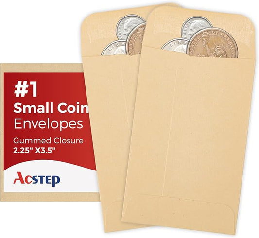#1 Kraft Seed Envelopes 2-1/4 x 3-1/2 Small Coin Envelopes 100 Pack | 2x3 Mini Envelopes Self Adhesive Water Glummed Tiny Envelopes for Seeds, Keys, Tips and Small Parts, Home and Office