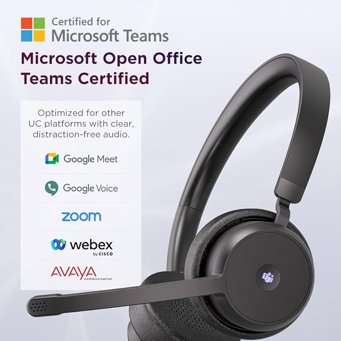 Lenovo Wireless VoIP Headset Teams Certified, Noise-Canceling Mic, Bluetooth 5.3 Multipoint, USB-A Receiver, 31-Hour Talk & 60-Hour Playback, Lightweight Over-Ear Design, Replaceable Earcups