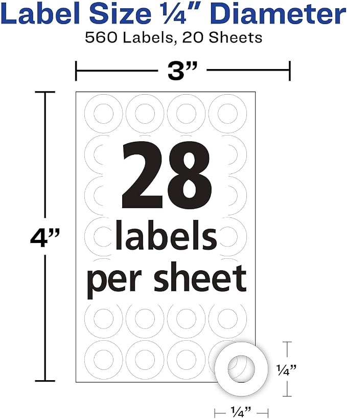 Avery® Reinforcement Labels, 1/4" Diameter, Permanent Adhesive, White, Non-Printable, 560 Page Reinforcement Stickers (6734)