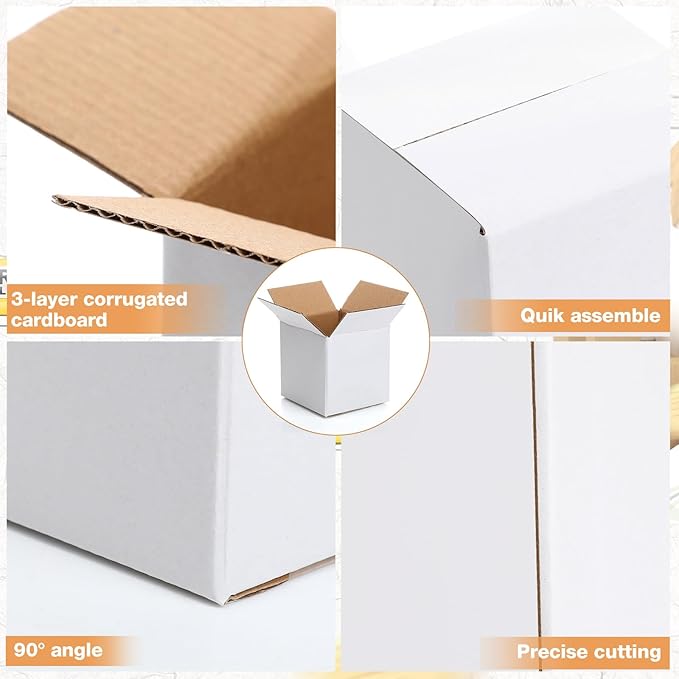 Yeaqee 72 Pcs Shipping Boxes Corrugated Cardboard Small Shipping Boxes for Packaging Mailing Packing Moving Small Business Storage Crafts Gifts(4x4x4 Inch,White)