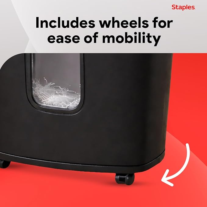 Staples 12-Sheet Micro-Cut Paper Shredder, High-Security, Anti-Jam, Black | Shreds credit cards and documents for home or office. Jam-resistant micro-cut design.