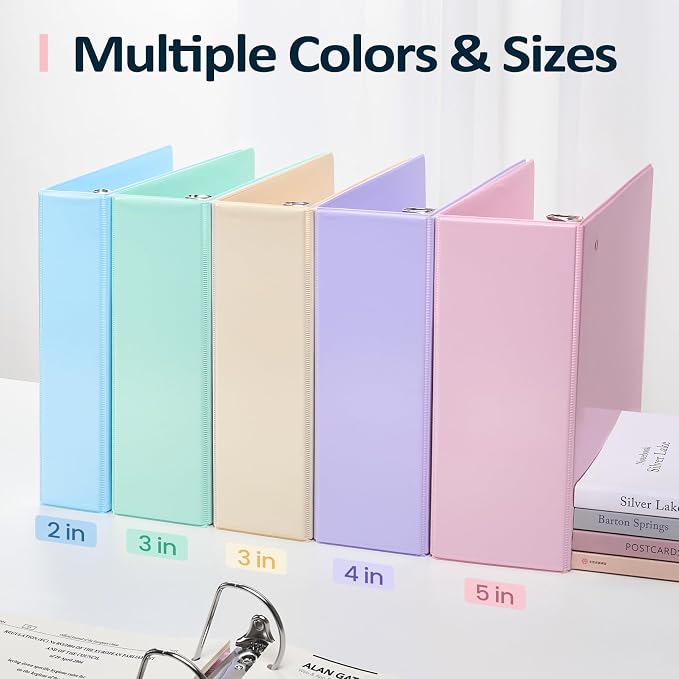 Sooez BinderX 3 Inch 3 Ring Binder, D-Ring Large Binders, Holds 650 Sheets | 8.5x11 Paper, PVC-Free, Customizable View Cover with 2 Inside Pockets, School & Office Supplies, Assorted Pastels, 2-Pack