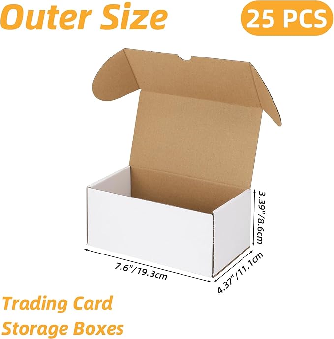 Bulk 200 Capacity Card Toploaders Storage Box, in Total 25 Pack Brown White Cardboard Shipping Boxes for 5000 Count 35pt 3x4 inch Toploaders or Toploaded Cards