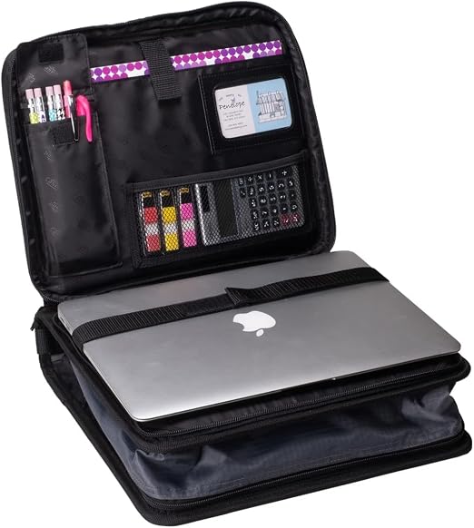 Case-it 2 Inch 3 O-Ring Zipper Binder with Padded Laptop Case Workstation, Shoulder Strap, LT-117, Black