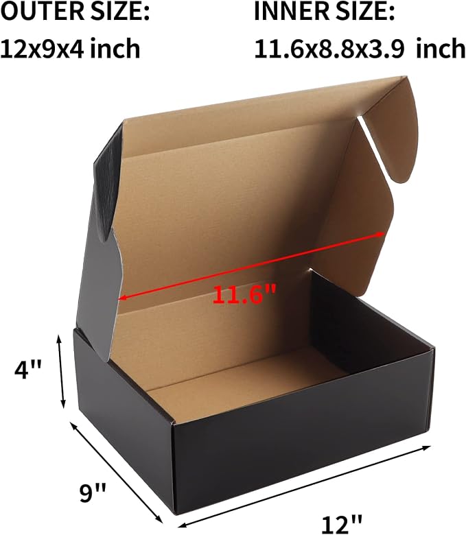 Hoikwo Medium Shipping Boxes for Mailing Shipping Packaging, Corrugated Cardboard Boxes for Packaging Small Business, (Black, 12x9x4-20 Pack) | for Mailing Shipping Packaging, Corrugated Cardboard Boxes for Packaging Small Business, (Black, 12x9x4-20 P...