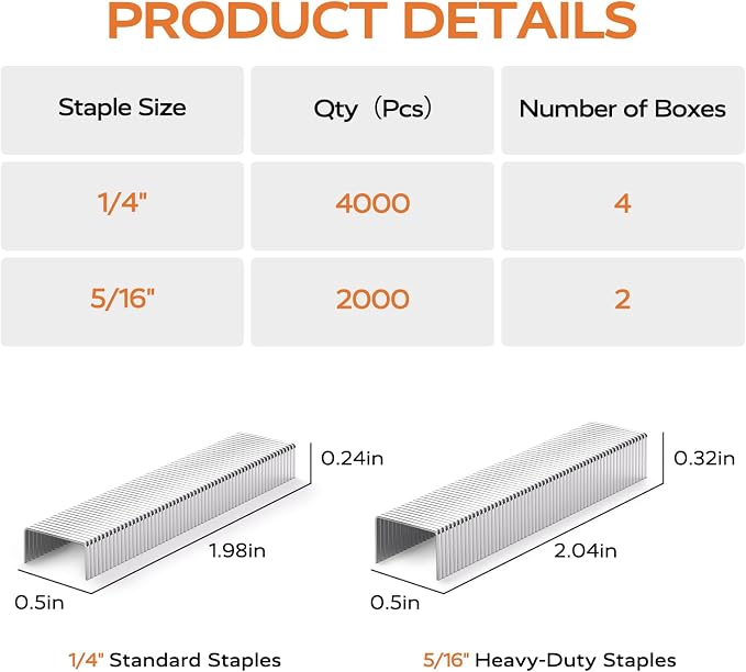 Marsrock Staples, 6000 Count Assorted Set, 4000 1/4" + 2000 5/16" Staples | Standard Office Staples for Desktop Staplers, 6 Pack