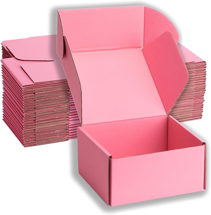 Small Shipping Boxes 6x6x3 Inches – Pink Corrugated Cardboard Boxes (20-Pack) for Mailing, Packing, Small Business & Gift Packaging - Recyclable & Sturdy