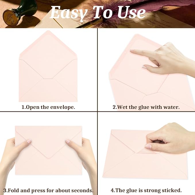 100 Pack A7 Envelopes, Blush Pink Greeting Card Envelopes Self Seal, 5.24 x 7.24 in Envelopes for Birthday Graduation Baby Shower Wedding Invitation Cards