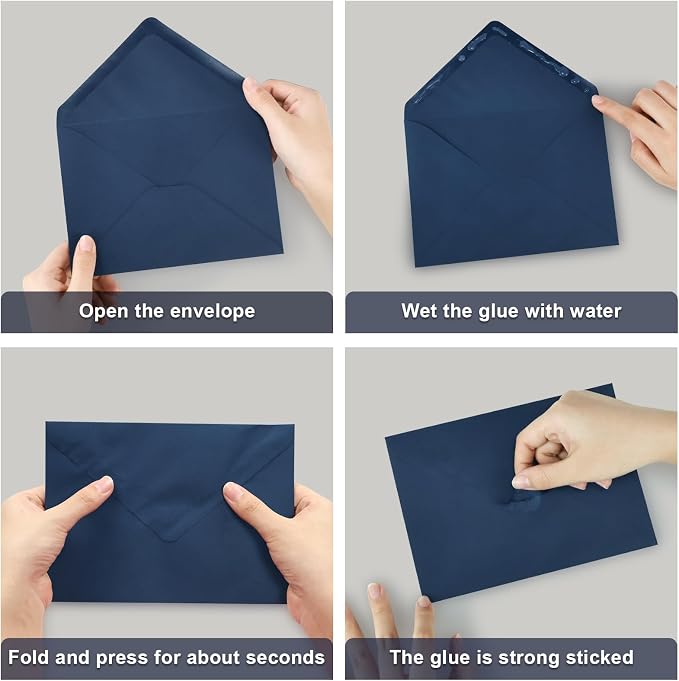 50 Pack A7 Envelopes, Navy Blue Greeting Card Envelopes Self Seal, 5.24 x 7.24 in Envelopes for Birthday Graduation Baby Shower Wedding Invitation Cards