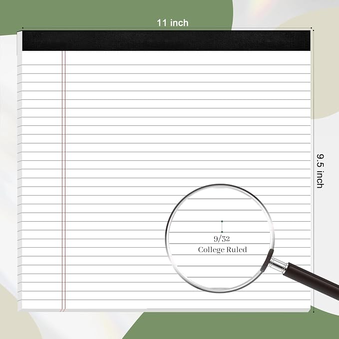 AILZFEI 3 Pack Legal Pads 11 x 9.5 College Ruled White Paper Note Pad Narrow Ruled 30 Sheets Notepads Perforated Writing Pad Clear Print Horizontal Pads of Paper