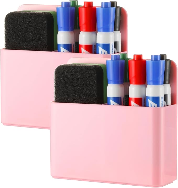 Camelmother 2Magnetic Marker Holder For Whiteboard Dry Erase Marker Holder For Office Refrigerator Fridge Classroom Must (Pink)