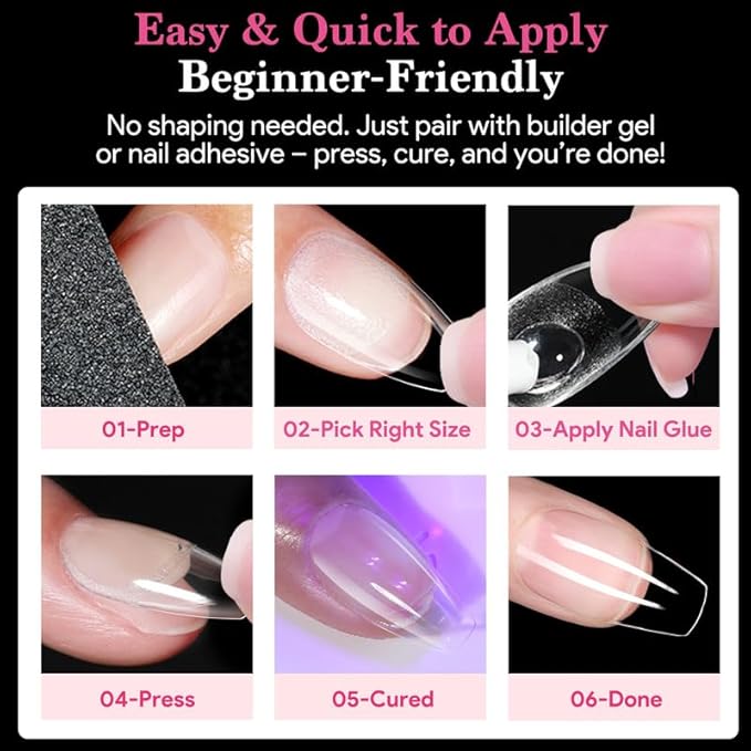 Medium Coffin False Nail Tips, 15 Sizes 510 PCS Clear Soft Press On Fake Nail Pre-shaped Half Matte Full Cover Gel Nail Tip Extensions Strong Thick Long Lasting for DIY Beginners & Salon Manicure