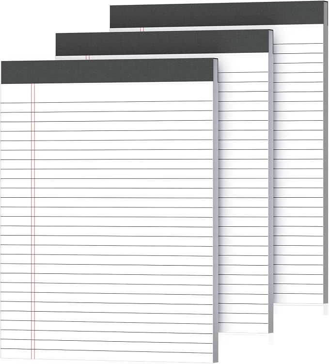 3 Pack White Legal Pads 8.5 x 11 Inch, Wide Ruled Notepads Lined Memo Note Pads, 8.5x11 Inch Micro Perforated Writing Pads 30 Sheets Per Pad for Work Study Daily Note Taking List